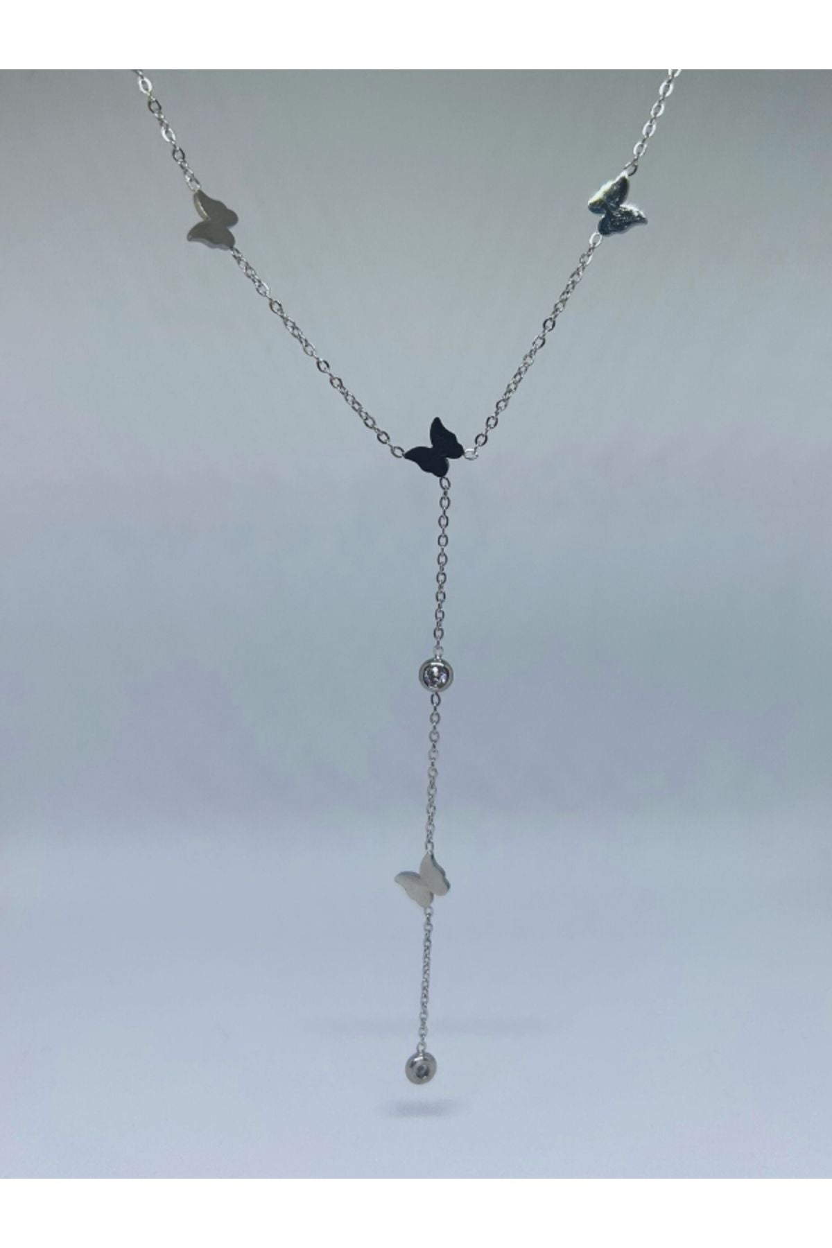 Minimalist Tarz Y Kolye - Kelebek ve Taş Detaylı