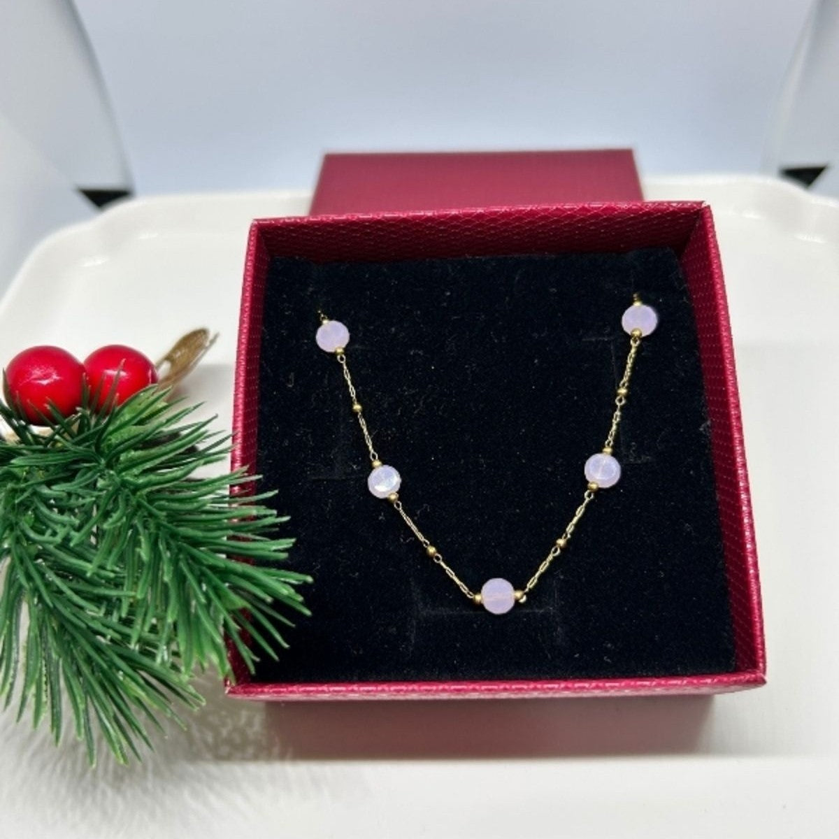 Opal Efektli Yuvarlak Taşlı Minimal Altın Renk Kolye