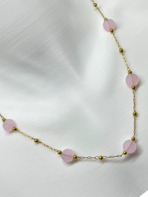 Opal Efektli Yuvarlak Taşlı Minimal Altın Renk Kolye