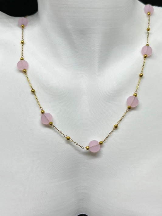 Opal Efektli Yuvarlak Taşlı Minimal Altın Renk Kolye
