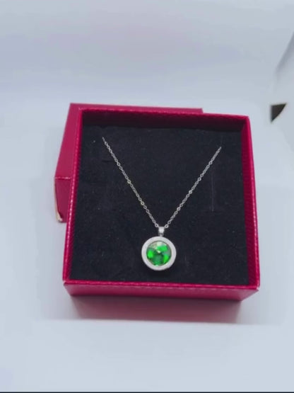 Dönen Taşlı Zirkon Yuvarlak Model Yeşil Kadın Kolye